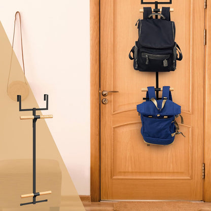 Over The Door Backpack Hanger, Backpack Hanger for Closet, Two Tiered Metal Storage Rack Backpacks Hooks, Heavy Duty Hook Storage for Schoolbag, Easy Installation(Black,1)