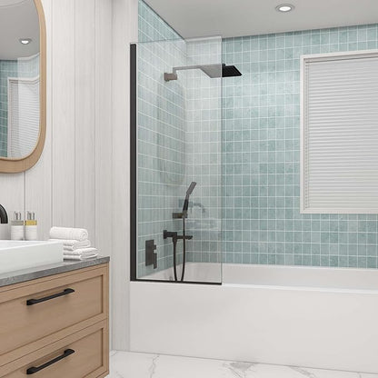Sunrosa 24"×60" Bathtub Glass Panel, 8mm Thick Shower Screen, Matte Black