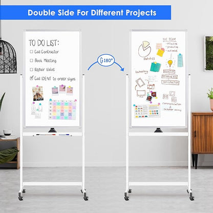 Magnetic Mobile White Board, 48 x 24 Double Sided Dry Erase Board Rolling