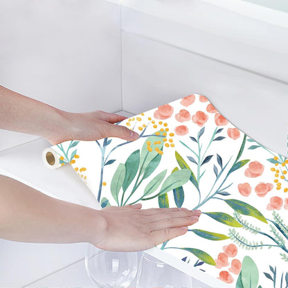 HAOKHOME Shelf Liner and Cabinet Liner Boho Flroal, Self-Adhesive Drawer Liners, Peel and Stick Contact Paper for Kitchen Cabinets and Cupboard, Bathroom Drawers, White/Green/Pink 17.3in x 6.5ft