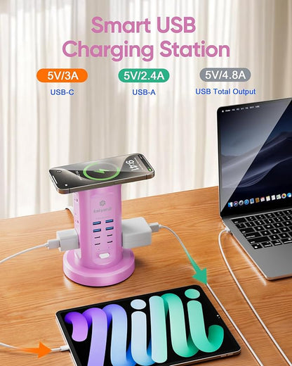 Power Strip Tower, kakyanill Surge Protector Tower 9 AC Outlets 8 USB, 6 Ft