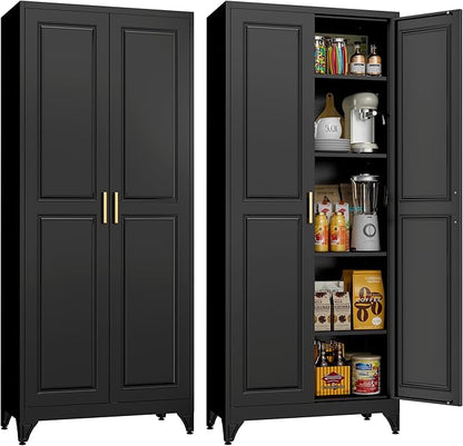 75" Tall Metal Storage Cabinet, Kitchen Pantry Storage Cabinets