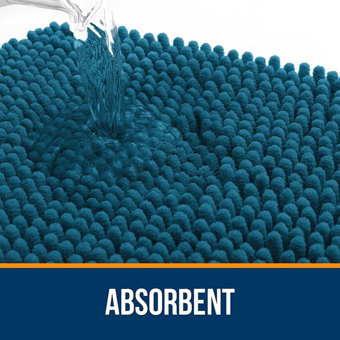 OLANLY Bathroom Rugs 59x20, Extra Soft Absorbent Chenille Bath Rugs, Rubber Backing Quick Dry, Machine Washable Bath Mats for Bathroom Floor, Tub and Shower, Home Decor Accessories, Peacock Blue