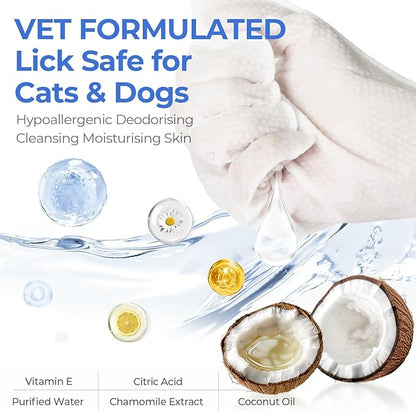 PUPMATE Pet Cleaning Glove Wipes for Dogs & Cats, Hypoallergenic Deodorizing Disposable Bathing Wipes,No-Rinse Grooming Wipes,Perfect for Pet Dry Cleaning,Daily Care and Travel, Coconut Scent, 24 pcs