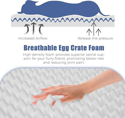 OUPEIWAWA Orthopedic Outdoor Waterproof Dog Beds for Large Dogs, Washable Pet Bed with Egg Crate Foam Pet Bed Mat for Crate and Removable Oxford Fabric Cover,41"x 29", Navy