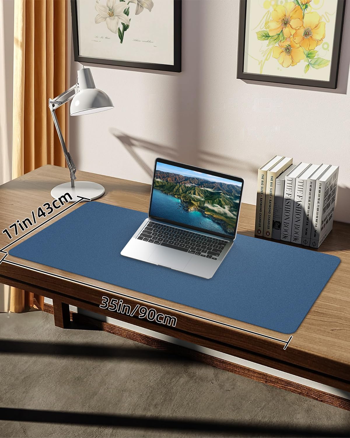 PULeather Non-Slip Desk Mat, Large Mouse Pad & Laptop Desk Pad - Waterproof Writing Pad for Office & Home (Grey Blue, 35.4" x 17")