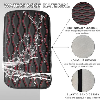 Car Center Console Cushion Pad, 12.48×7.40 Inches Waterproof Car Armrest Seat Box Cover, Comfortable PU Leather Vehicle Armrest Cover Protector, Car Decor Interior Accessories (Black＋Red)