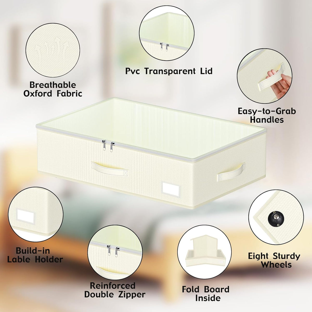 Under Bed Storage with Wheels, No Assemble Required 7.5 inches height Under Bed Storage bins,Large capacity Rolling Under bed Shoe Storage containers，dorm under bed storage drawers