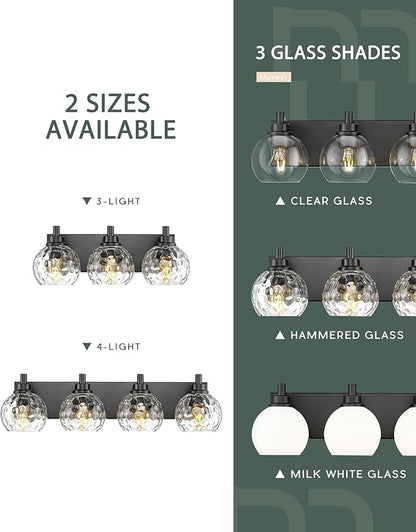 METWET Bathroom Light Fixtures Over Mirror, 3-Light Matte Black Vanity Light