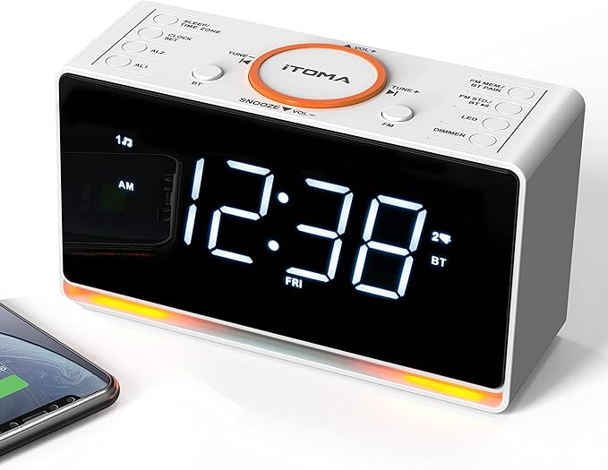 iTOMA Alarm Clock Radio, 1.4" White LED Display Clock