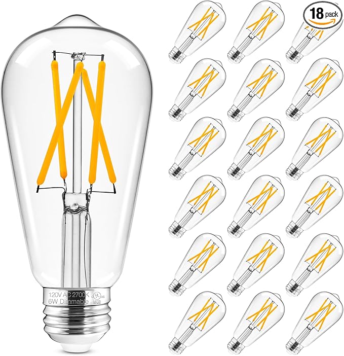 Hizashi Vintage LED Edison Bulb Dimmable, 6W Equivalent 60W, E26 Base Light