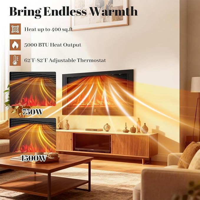 Giantex 36" Electric Fireplace Insert, Wall Recessed/Mounted, Freestanding
