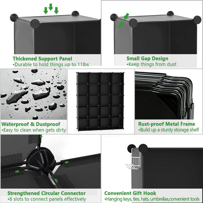 C&AHOME Cube Storage Organizer, 20-Cube Shelves Units, Closet Cabinet, DIY Plastic Modular Book Shelf, Ideal for Bedroom, Living Room, Office, 48.4" L x 12.4" W x 60.6" H Black UPCS20H