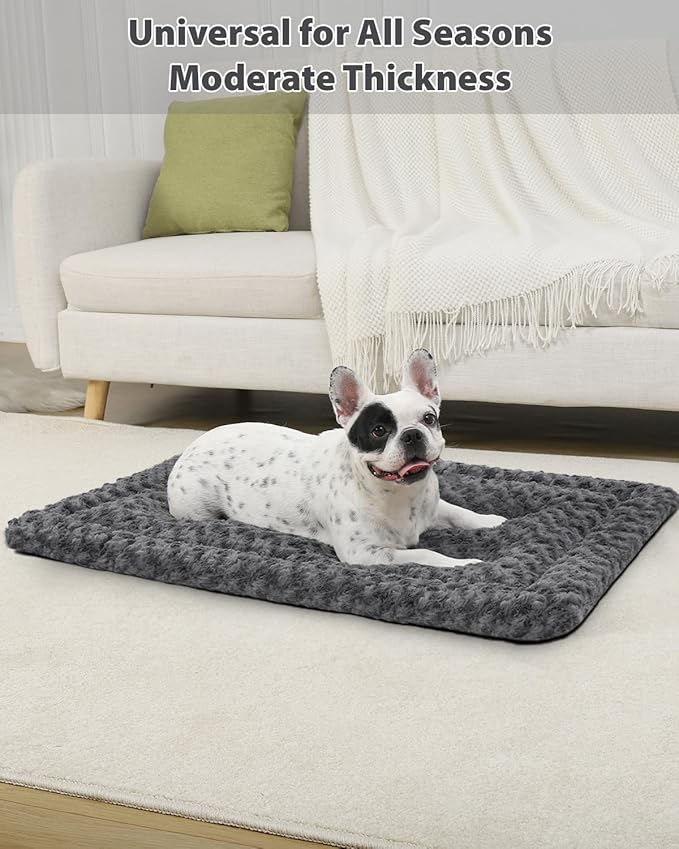 Washable Dog Bed Mat Reversible Dog Crate Pad Soft Fluffy Pet Kennel Beds Dog Sleeping Mattress for Large Jumbo Medium Small Dogs, 29 x 18 Inch, Gray
