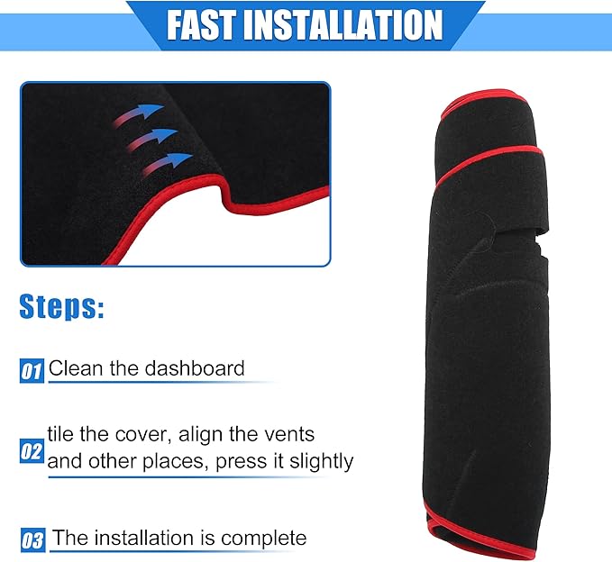 Car Dashboard Cover Compatible for Dodge for Ram 2010-2018, Protective Polyester Red Center Console Interior Trim Dash Cover Mat Pad