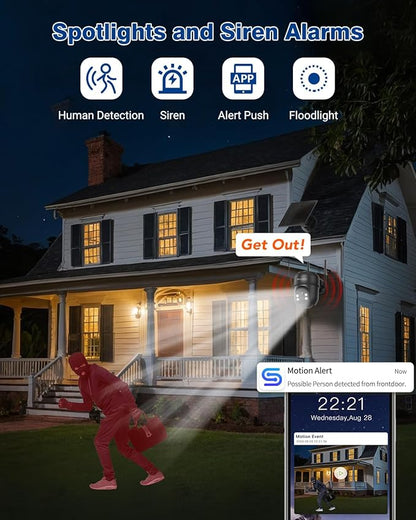 Septekon 2K Solar Security Cameras Wireless Outdoor 2 Pack, 360°PTZ Battery