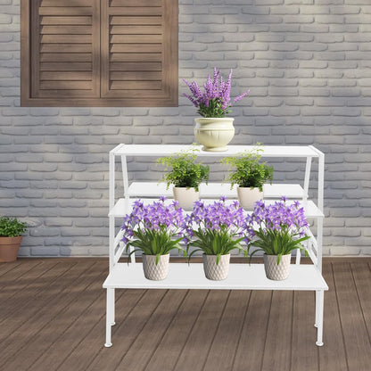 Nesting Tables for Retail Display, 3 Tier Metal Shoe Handbag Display Stand, Modern Retail Display Tables for Boutiques, Floor Standing Double Side Display Riser Shelf for Clothing Stores (White)