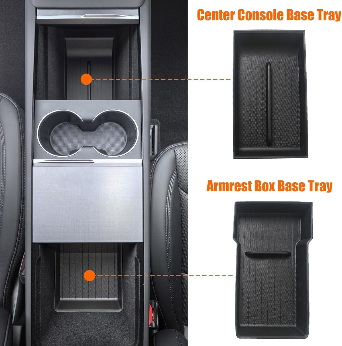 2 Pcs Center Console Organizer Bottom Trays for New Tesla Model Y Juniper Accessories 2025 2026 Armrest Box Base Tray Storage