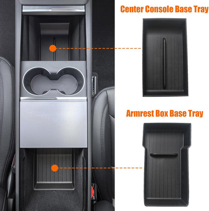2 Pcs Center Console Organizer Bottom Trays for New Tesla Model Y Juniper Accessories 2025 2026 Armrest Box Base Tray Storage