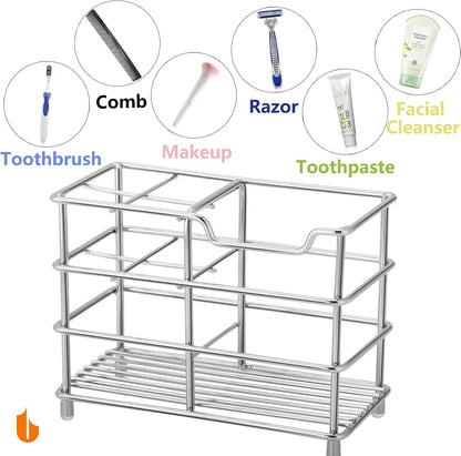 Urbanstrive 304 Stainless Steel Bathroom Toothbrush Holder Toothpaste Holder Stand Bathroom Accessories Organizer (Silver, Small)