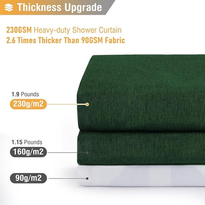 BTTN Extra Long Fabric Shower Curtain, 96 Inch Linen Textured Heavy Duty Cloth Shower Curtain Set with 12 Plastic Hook, Large Hotel Luxury Polyester Shower Curtain for Bathroom, 72x96, Emerald Green
