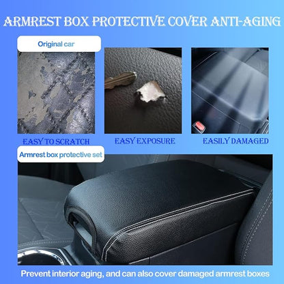 CHEAYAR Leather Car Auto Center Console Armrest Cushion for Toyota Tacoma Accessories 2016-2018 2019 2020 American Flag (Black-Leather)