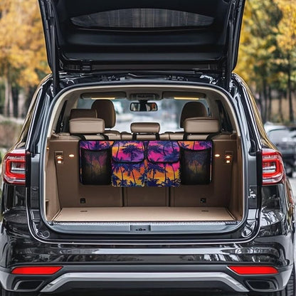 Summer Sunset Car Trunk Organizer Coconut Palm Trunk Hanging Storage Bag with Extra Storage Space for SUVs,Trucks,Vans