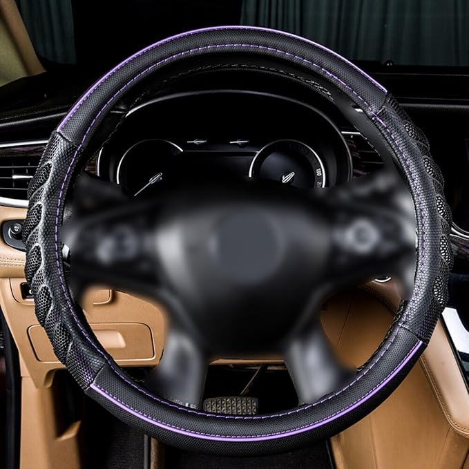 Flying Banner car Steering Wheel Cover Faux Leather Massage Universal fit 3D Honeycomb Hole Anti-Slip Sporty 15 Inches (Purple Black)