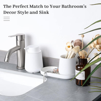 BosilunLife Bathroom Accessories Set 3 pcs - Bathroom Ceramic Foaming Soap Dispenser Set Farmhouse White Bathroom Decor, Foam Soap Dispenser and Toothbrush Holder/Tumbler Cup, Tray