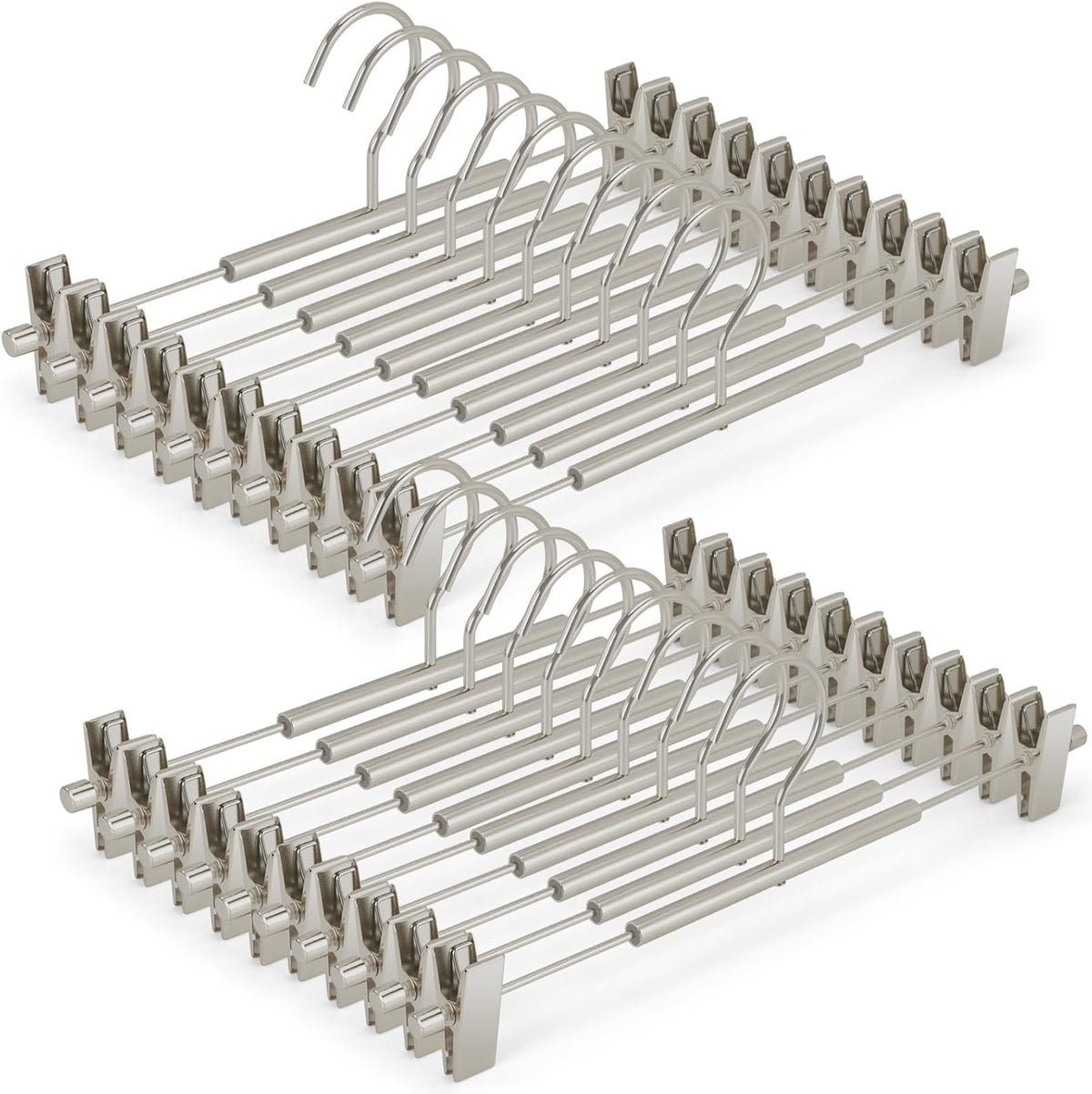 VWV 20-Pack Adjustable Women's Skirt and Pants Hangers, Durable, Space-Saving, Suitable for Jeans, Shorts, Underwear, Sports Bras (Matte Pearl Nickel