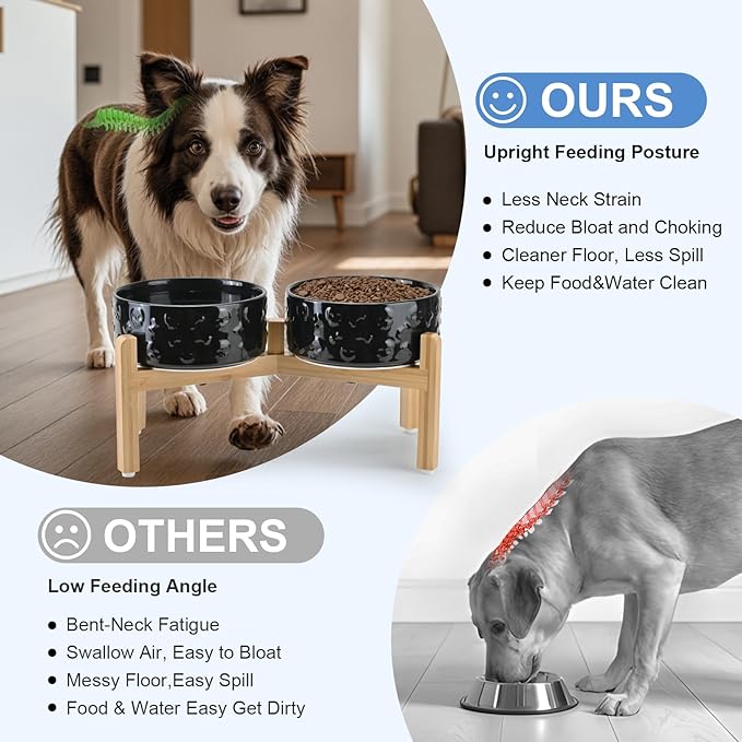 SPUNKYJUNKY Elevated Dog Bowls Ceramic, 7.3'' Dogs Food Water Bowls Raised - 42