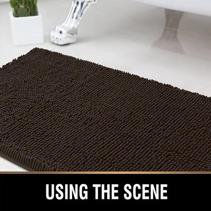 MAYSHINE Plush Shaggy Chenille Bath Mat | Extra Soft, Super Absorbent, Non-Slip Bathroom Rug | Fluffy Microfiber, Area Rug Sets for Bathroom Floor, Kitchen, Living Room | 39"x24" | Brown