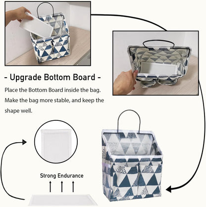 2pcs Small Wall Hanging Organizer Bag, Linen Fabric Door Hanging Storage Basket with Pockets, Waterproof Bin for Kitchen, Bedroom, Office, RV Camper (Triangle)