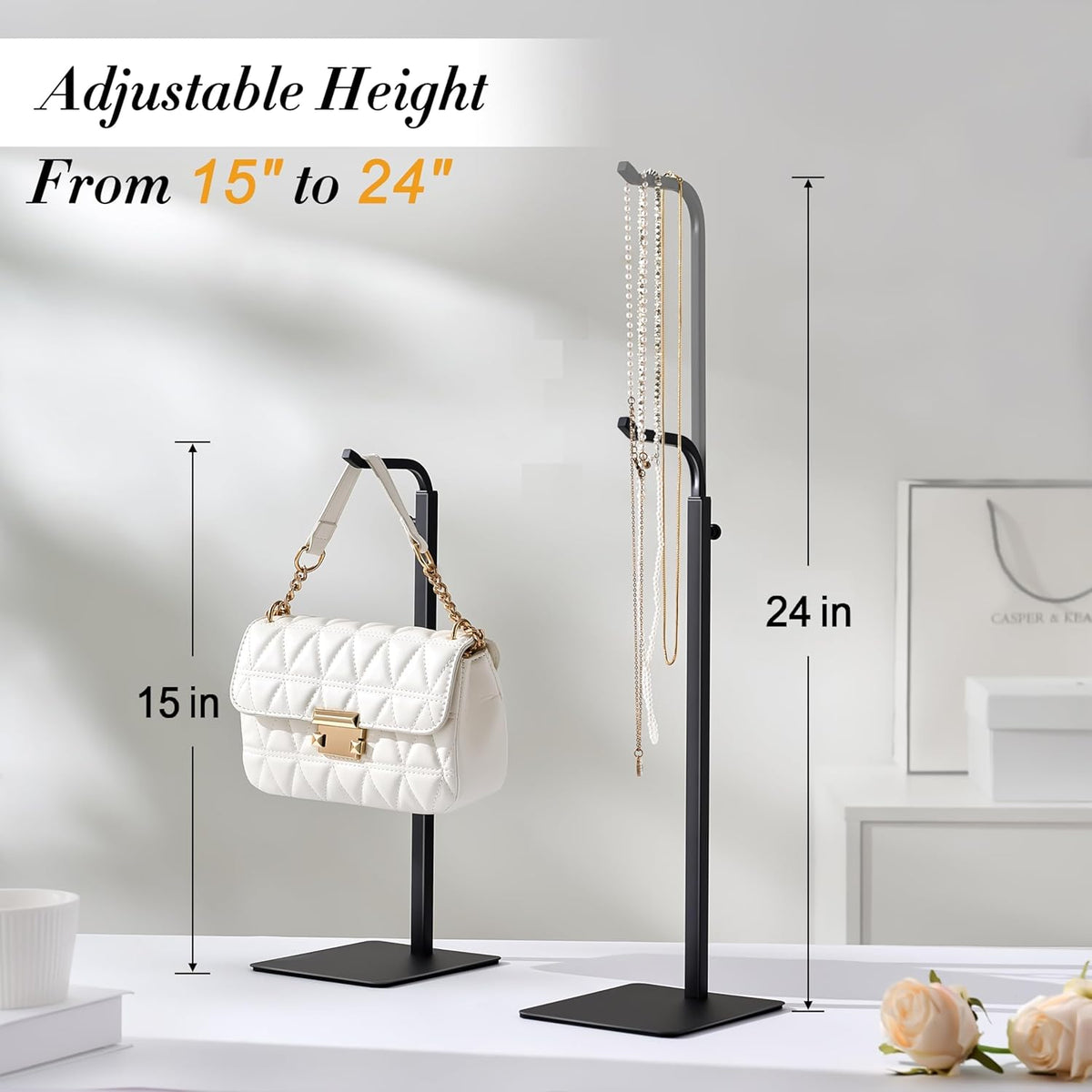 pickpiff 3 Pack Purse Holder Handbag Display Stand: Black Hanger Rack for Bags, Purses, and Wreath, Adjustable Hook Stand for Tabletop, Closet, and Retail Use for Vendors