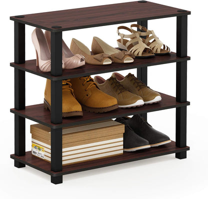 Furinno Turn-S-Tube 4-Tier Shoe Rack, Dark Cherry/Black