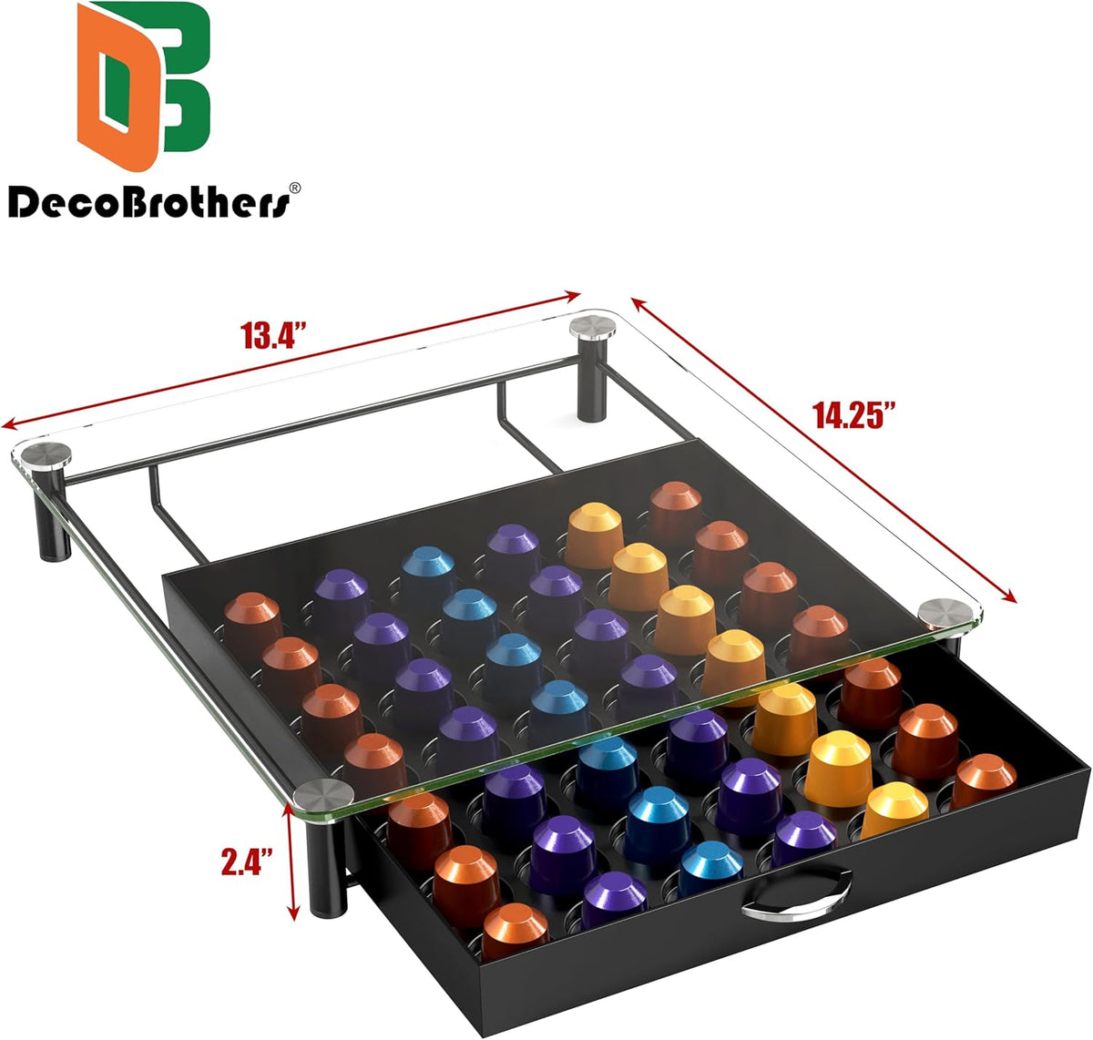 DecoBrothers Tempered Glass Coffee Pod Drawer Compatible with Nespresso Original Line, 42 Capsules