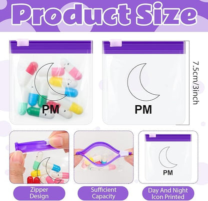 24 Pieces Pill Pouch Bags Zippered Set Reusable Translucent Medicine Organizer Sealing Travel Plastic Bags with Slide Lock for Storage(Purple, Blue)