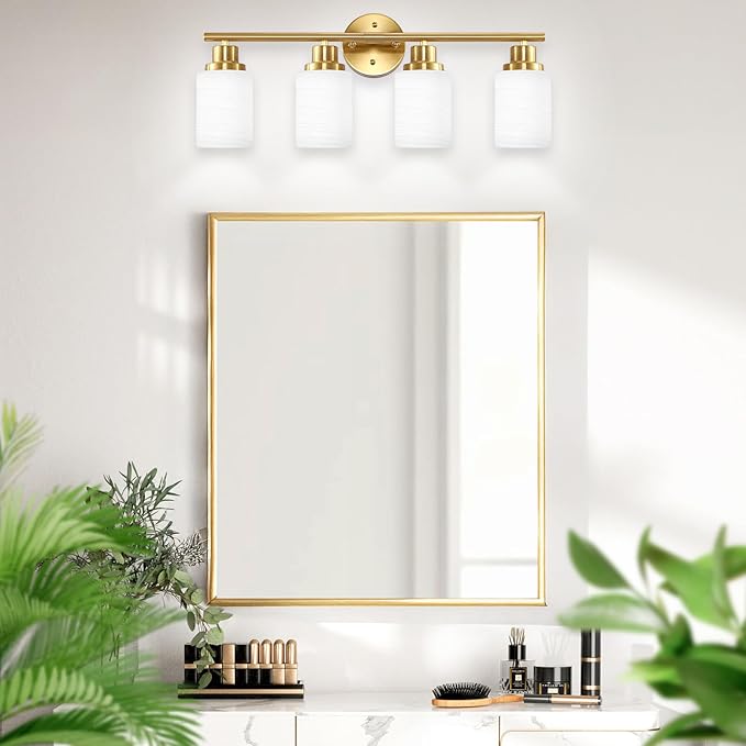 Guliaofo 4-Light Vanity Lights, Brushed Gold Bathroom Light Fixture