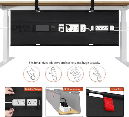 Univivi No Drill Under Desk Cable Management Tray, 48" Cord Organizer for Table, Clamp/Screw Mount Desk Cable Management, Premium Fabric Cable Management Tray for Office, Home (Extra Large)