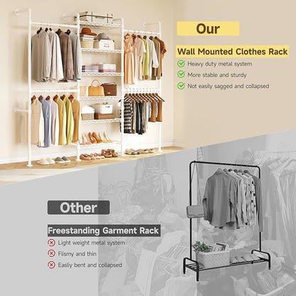 ONBRILL H3 Wall Mounted Closet System, Expandable Industrial Pipe Clothes Rack