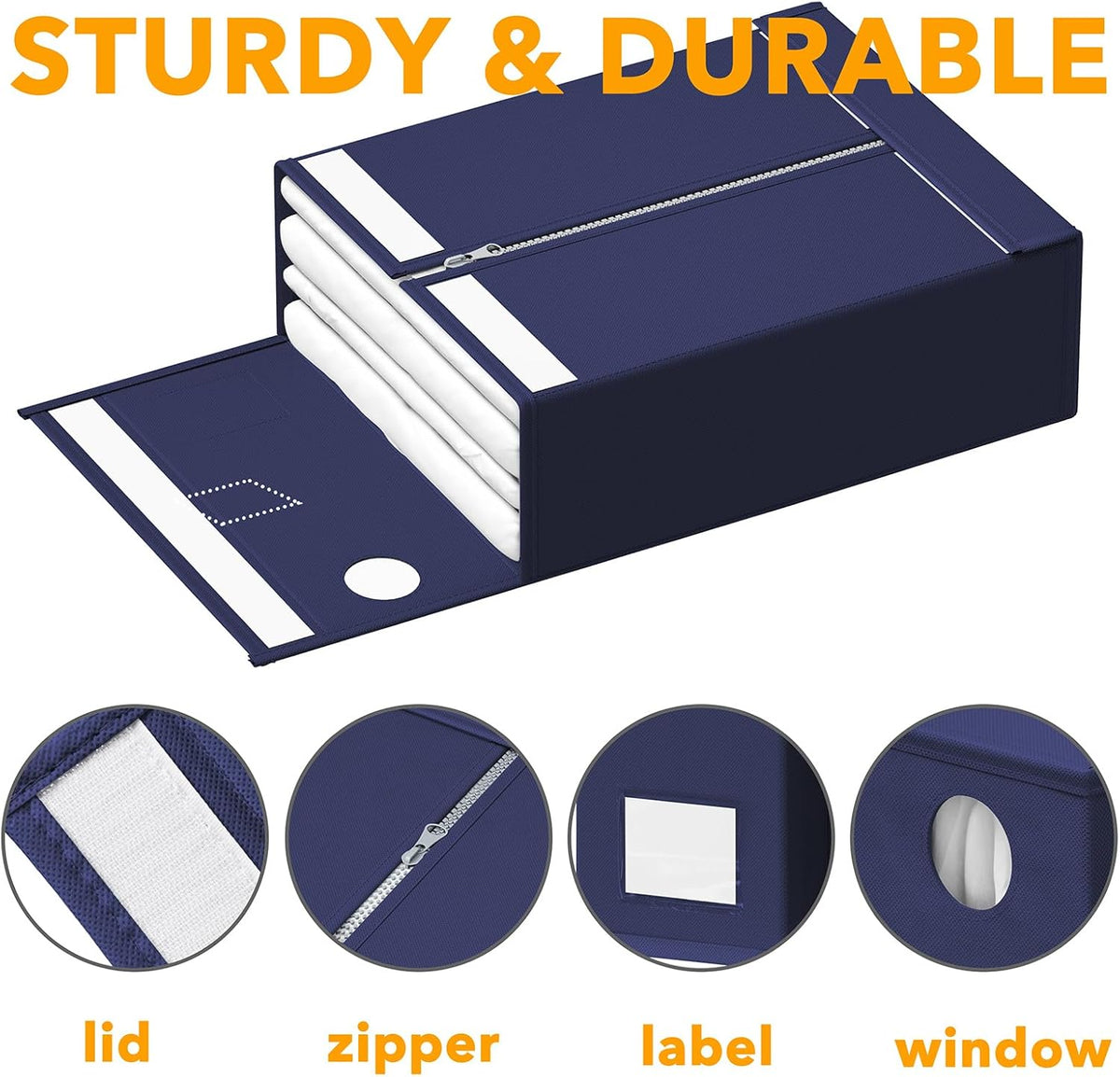 SpaceAid 3 Pack Bed Sheet Organizers and Storage, Foldable Sheet Organizer for Linen Closet, Sheets Set Folder Keeper with Window XL (Queen & King Size) Bedding Container (Navy Blue, 3 Pack)