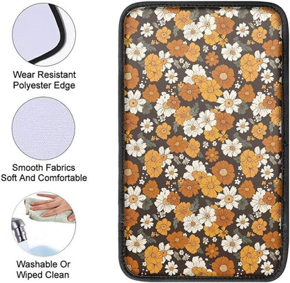 JoyLamoria Hippie Floral Car Armrest Cushion Cover Center Console Box Pad Car Accessories Easy Install