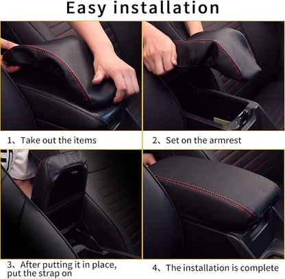 AOMSAZTO Armrest Covers for 2011-2016 Jeep Compass Black with Red Stiches