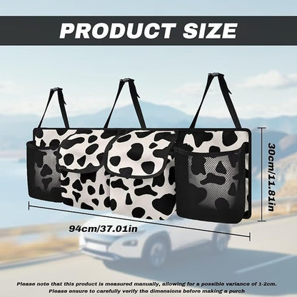 SEANATIVE Cow Print Car Trunk Organizer, Auto Waterproof Sturdy Backseat Hanging Large Storage Collapsible Cargo Bag with Anti-Slip Adjustable Strip, Vehicle Interior Accessories for Woman
