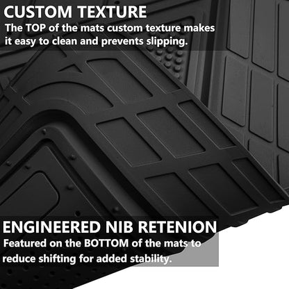 CAR PASS Heavy Duty Rubber Floor Mats Gray Car Mats Full Set with Trunk Cargo Liner - Universal Waterproof Floor Mats for Car SUV Truck, Durable All Weather Automotive Liner Mats (All Black)
