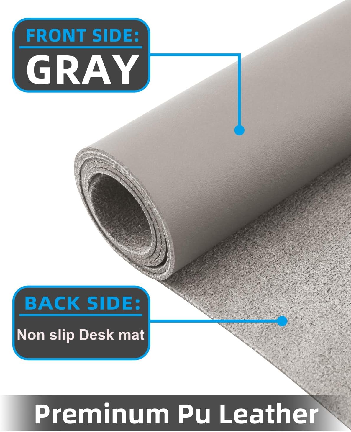 Leather Desk Pad & Protector, Large Mouse Pad & Blotter, Non-Slip PU Leather Desk Cover Mat, Light Grey, 48" x 17"