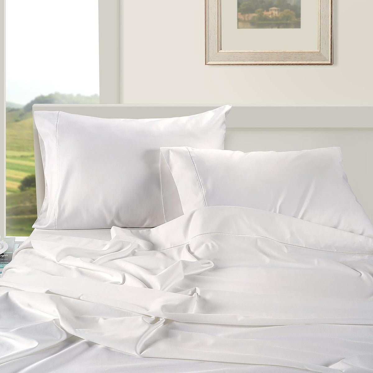LANE LINEN Queen White Pillow Cases Set of 2 100% Egyptian Cotton 1000 Thread Count Sateen White- Perfect for Home Hotels & Hospital Use Standard Size
