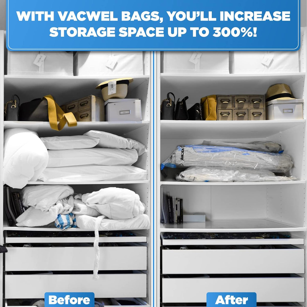 5-Pack XXL- Jumbo Space Vacuum Storage Bags for Clothing Storage - Vacuum Space Bags for Comforters, Blankets and Clothes - 5x XXL Size (47x35in)