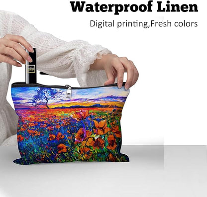 Cafl Poppy Field Makeup Bag Travel Large Poppy Painting Cosmetic Bag Organizer toiletry Essentials Jewelry Zipper Bag Gift For Women -10×8 inch