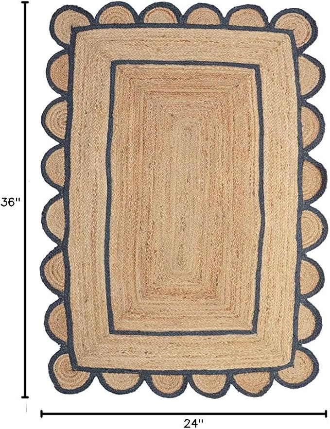 Scallop Pattern Jute Bohemian Area Rug (Green, 2'x3')